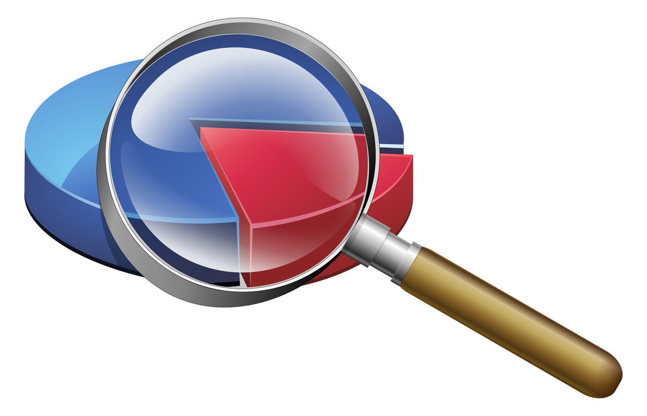 Magnifying glasss over a pie chart 