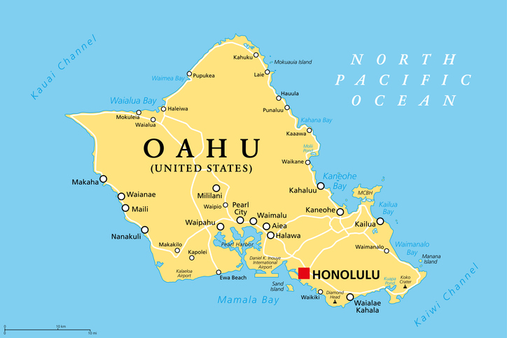 Map of Oahu, Hawaii, shown with an article about flood relief and donating effectively after severe flooding.